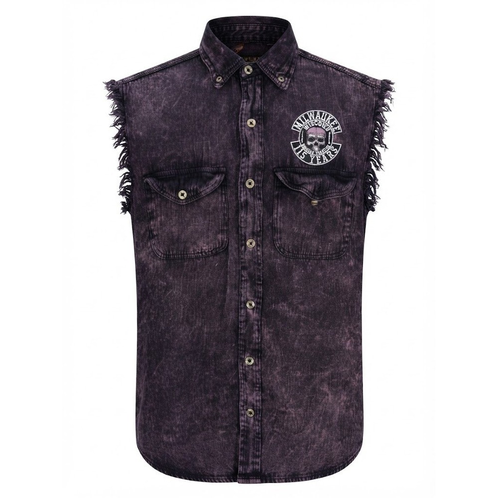 Vance Biker Wear MEDIUM Purple Acid Wash Milwaukee Skull Sleeveless Shirt - CJ
